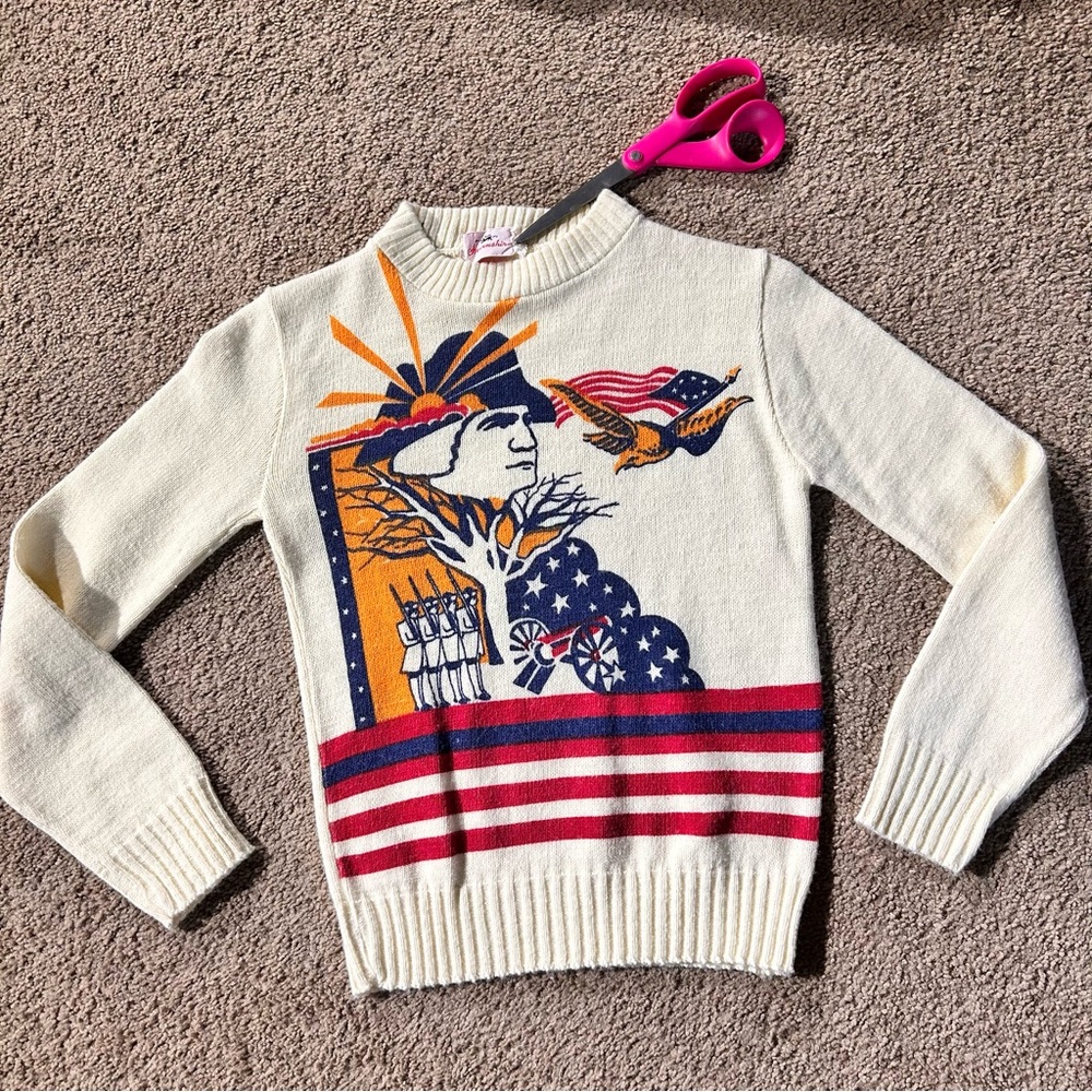 VINTAGE 70s HAVENSHIRE AMERICACORE GEORGE WASHINGTON REVOLUTION SWEATER